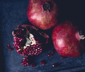 High angle view of apples on table