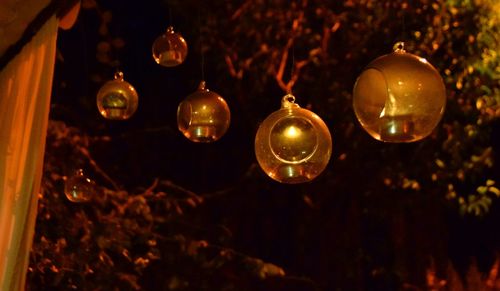 Close-up of illuminated hanging lights