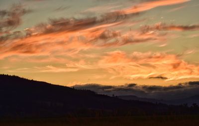 Silhouette of mountain range at sunset