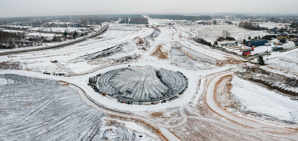 High angle view of snow covered landscape