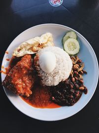 High angle view of breakfast served on table