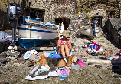 Dog on moored boats