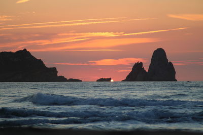 Scenic view of sea against sky during sunset