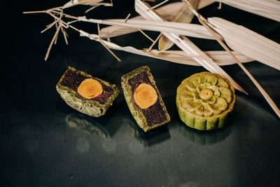 High angle view of fruits on table