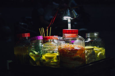 Close-up of drink in glass jar