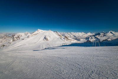 Scenic view of austrian ski region hintertux glacier in the region of tyrol against clear blue sky