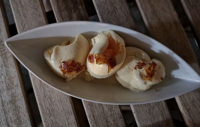 High angle view of breakfast on table