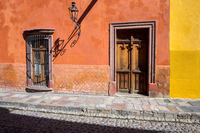 Closed door of building