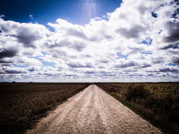 Road amidst agricultural field against sky