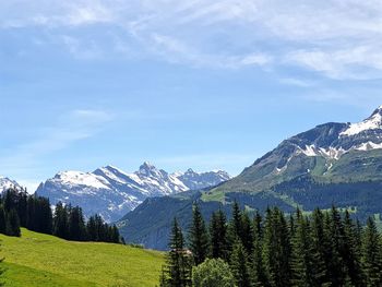 Scenic view of snowcapped mountains against sky