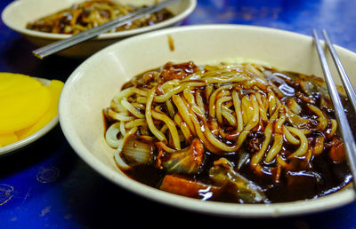 Close-up of soup served in bowl