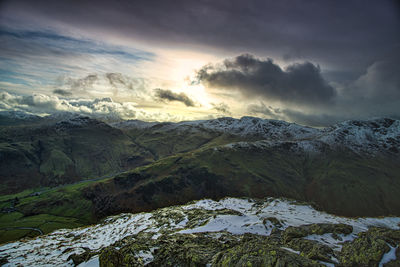 Scenic view of snowcapped mountains against sky