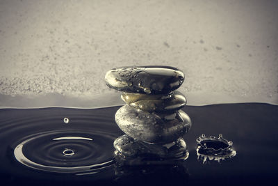 Close-up of metal ring on table