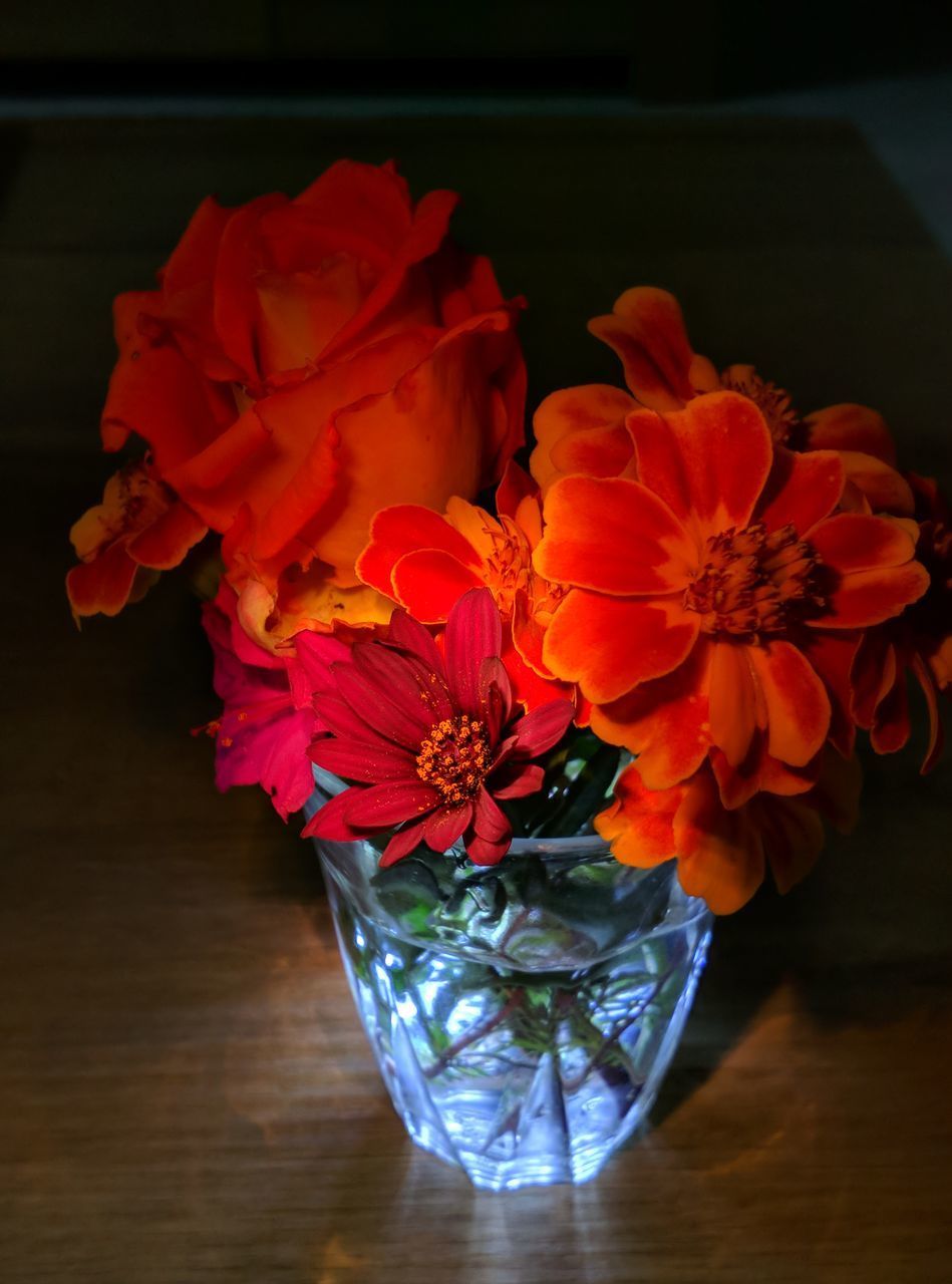 CLOSE-UP OF RED ROSES IN VASE