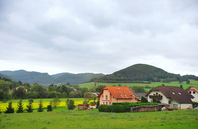 Scenic view of field against cloudy sky