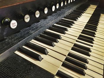 High angle view of piano keys