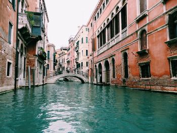 Canal amidst buildings against clear sky