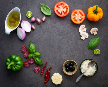 High angle view of ingredients on table