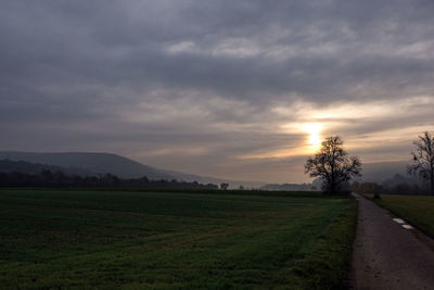 Scenic view of field against sky during sunset