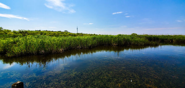 Scenic view of lake against sky
