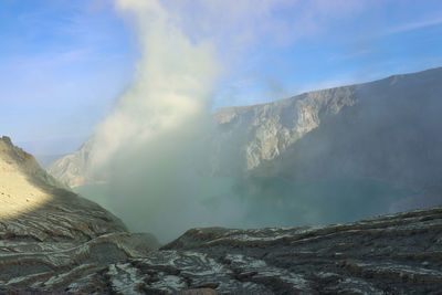 Panoramic view of volcanic mountain against sky