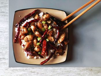 Directly above shot of food in bowl on table