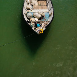 High angle view of boat sailing on river