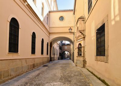 Empty alley amidst buildings in city