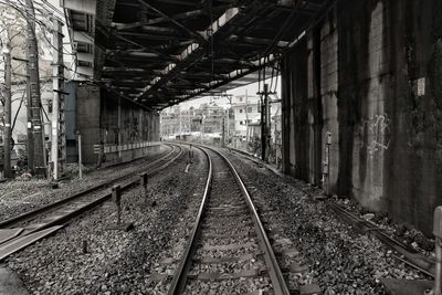 View of railroad tracks amidst buildings