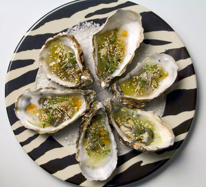 High angle view of food in plate