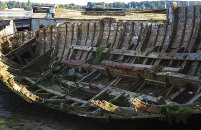 Rotting wooden sailing vessels at pin mill on the river orwell, suffolk