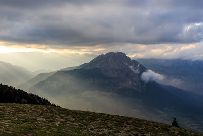 Scenic view of mountains against sky