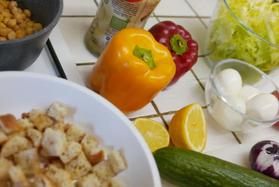 High angle view of food on table