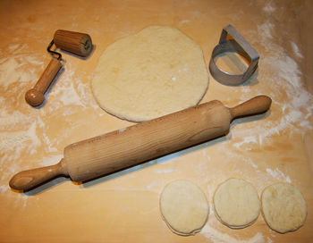 High angle view of cookies on table