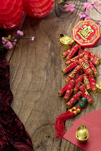 High angle view of various flowers on table