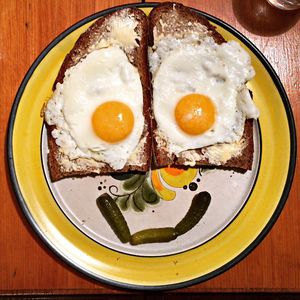 Directly above shot of breakfast served on table