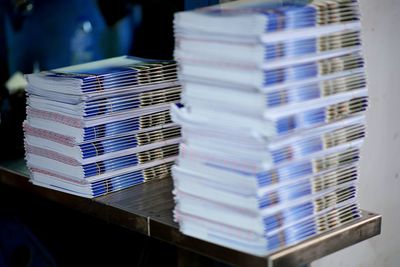 Close-up of stack of books