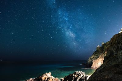 Scenic view of sea against sky at night