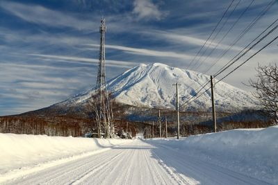 Scenic view of snow covered landscape against sky