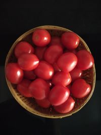 High angle view of tomatoes in bowl on table