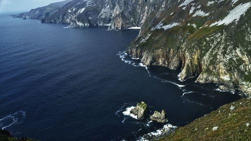 High angle view of rocky coastline