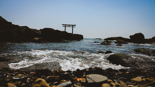 Scenic view of sea against clear sky