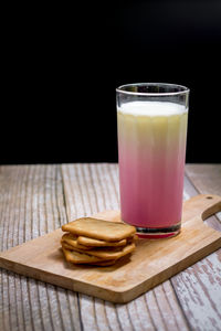 Close-up of juice in glass on table