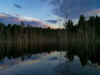 Scenic view of lake against sky during sunset