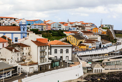 High angle view of buildings in city