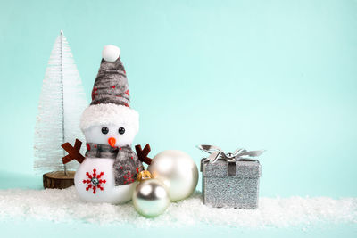 Christmas decorations against white background