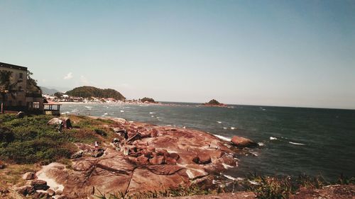 Scenic view of sea against clear sky