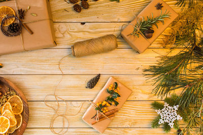 High angle view of potted plant on table