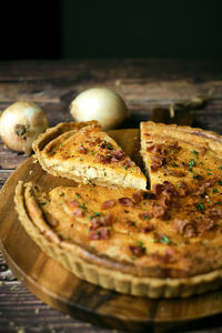 High angle view of pizza on table