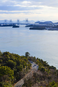 High angle view of bridge over sea against sky